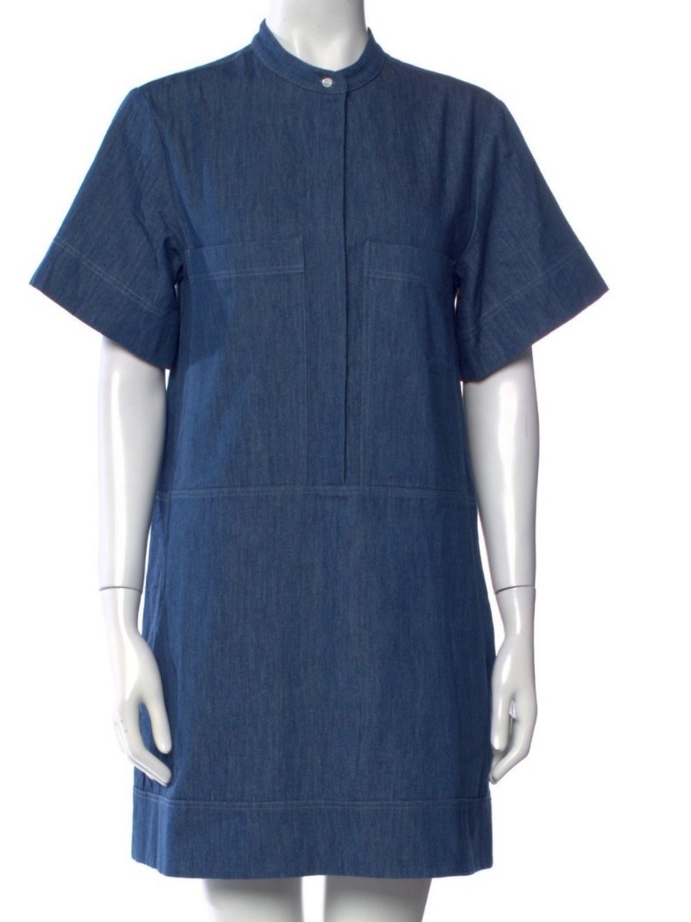 G.Label by goop Short-Sleeve Blue Chambray Denim Shift Dress